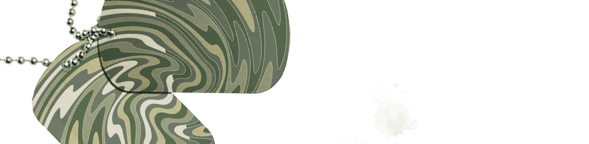 Dog tags with psychedelic swirls in camo colors